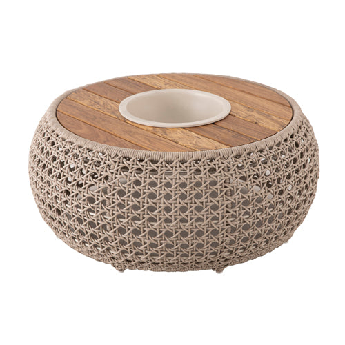 Mesa de Centro Ibiza 100cm com Champanheira Madeira Freijó Alumínio Cor Champagne Corda Náutica Cor Areia