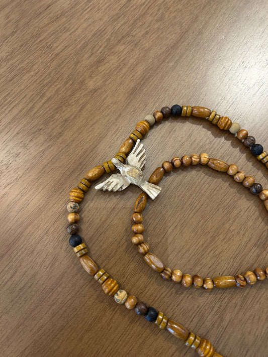 Decorative Necklace Holy Spirit Beads Brown and Beige