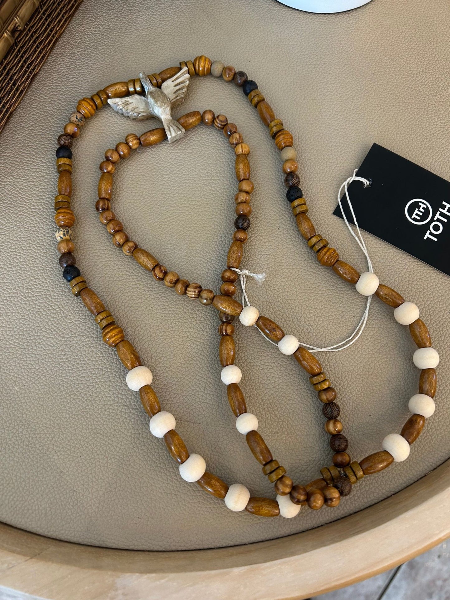 Decorative Necklace Holy Spirit Beads Brown and Beige | Toth Móveis