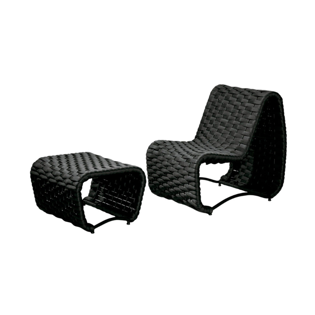 Paris Armchair and Pouffe in Black Aluminum and Black Nautical Knit