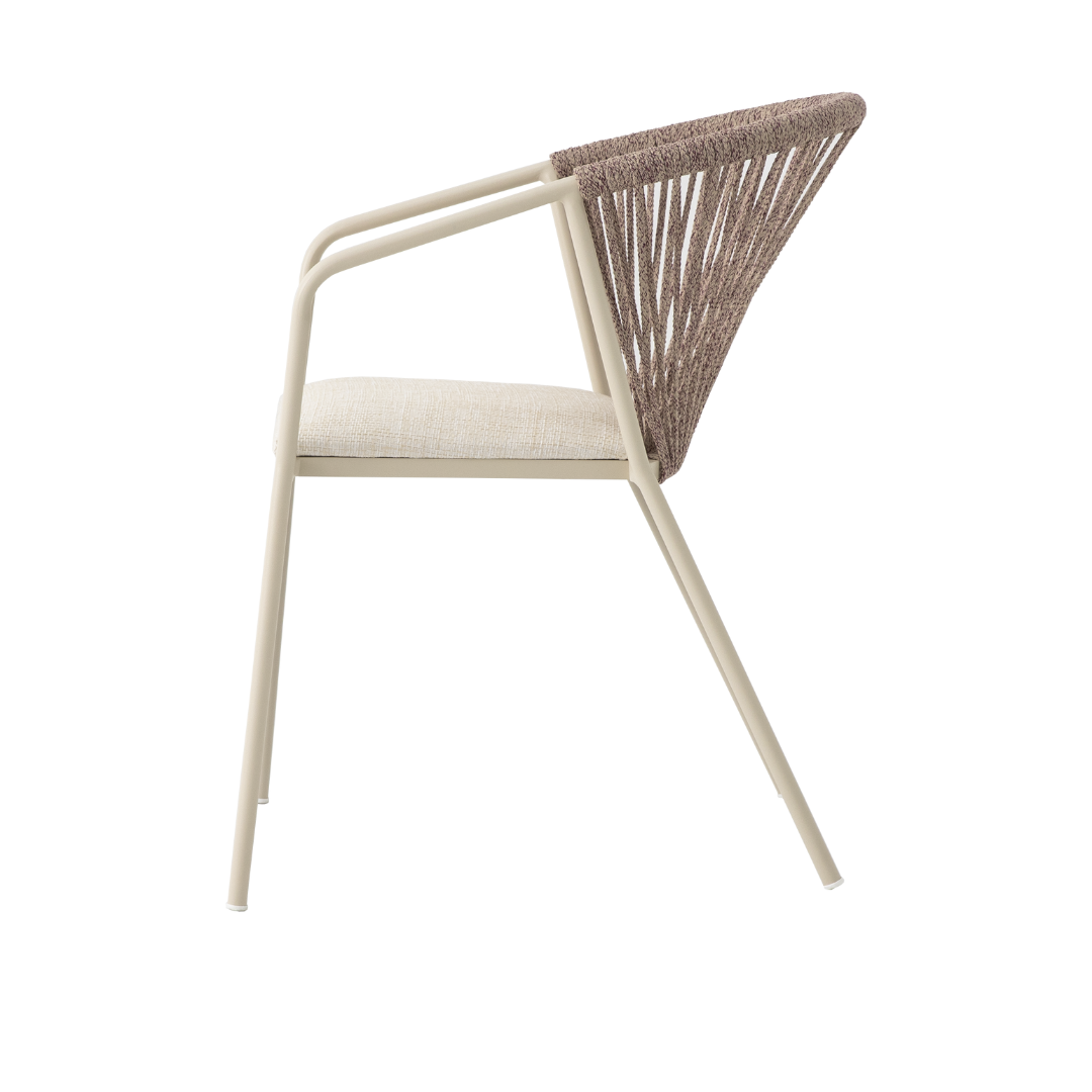 Chicago Armchair Aluminum Beige Color Nautical Rope Mixed Sand Color Upholstered Seat Off White Master Fabric