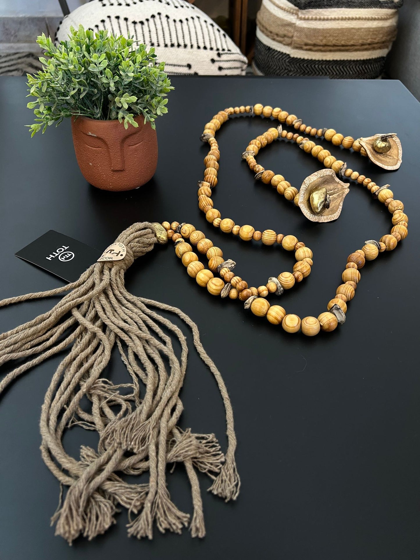 Decorative Necklace Natural Wooden Balls Native Seeds String Tassel | Toth Móveis
