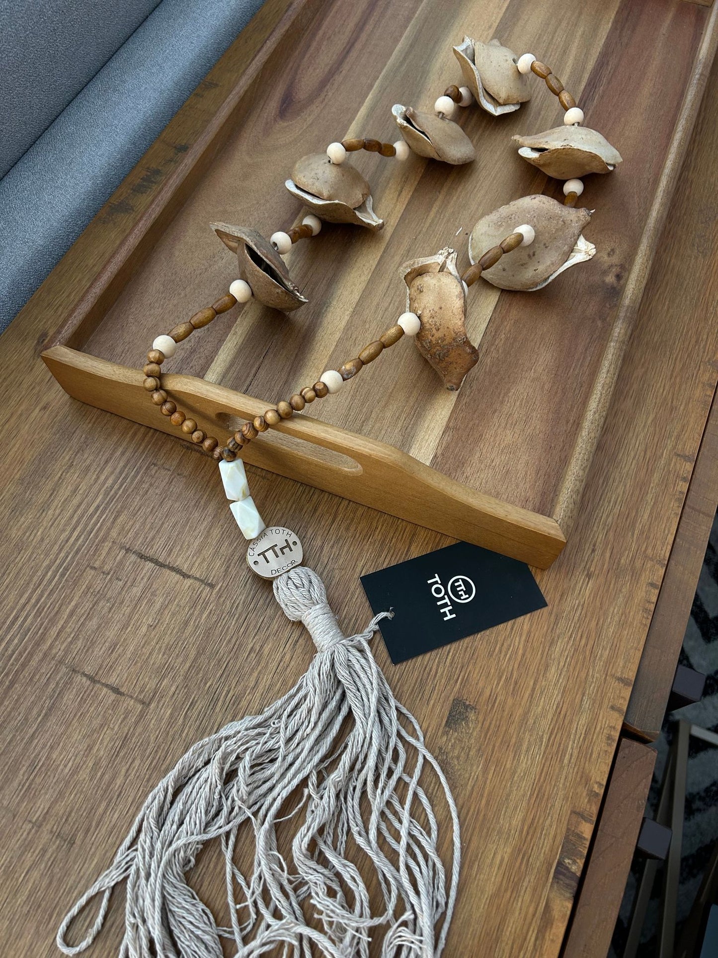 Decorative Necklace Beads Brown and Beige Color Jacaranda Seeds String Tassel | Toth Móveis