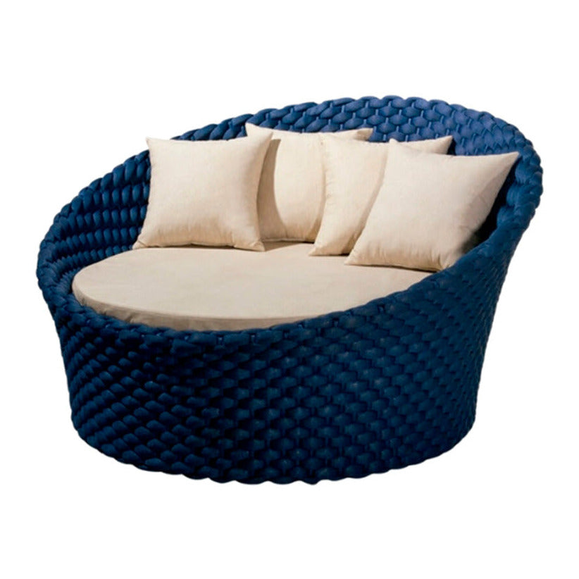 Chaise Lyzzie Estofada Alumínio e Tricô Náutico Cor Azul | Toth Móveis