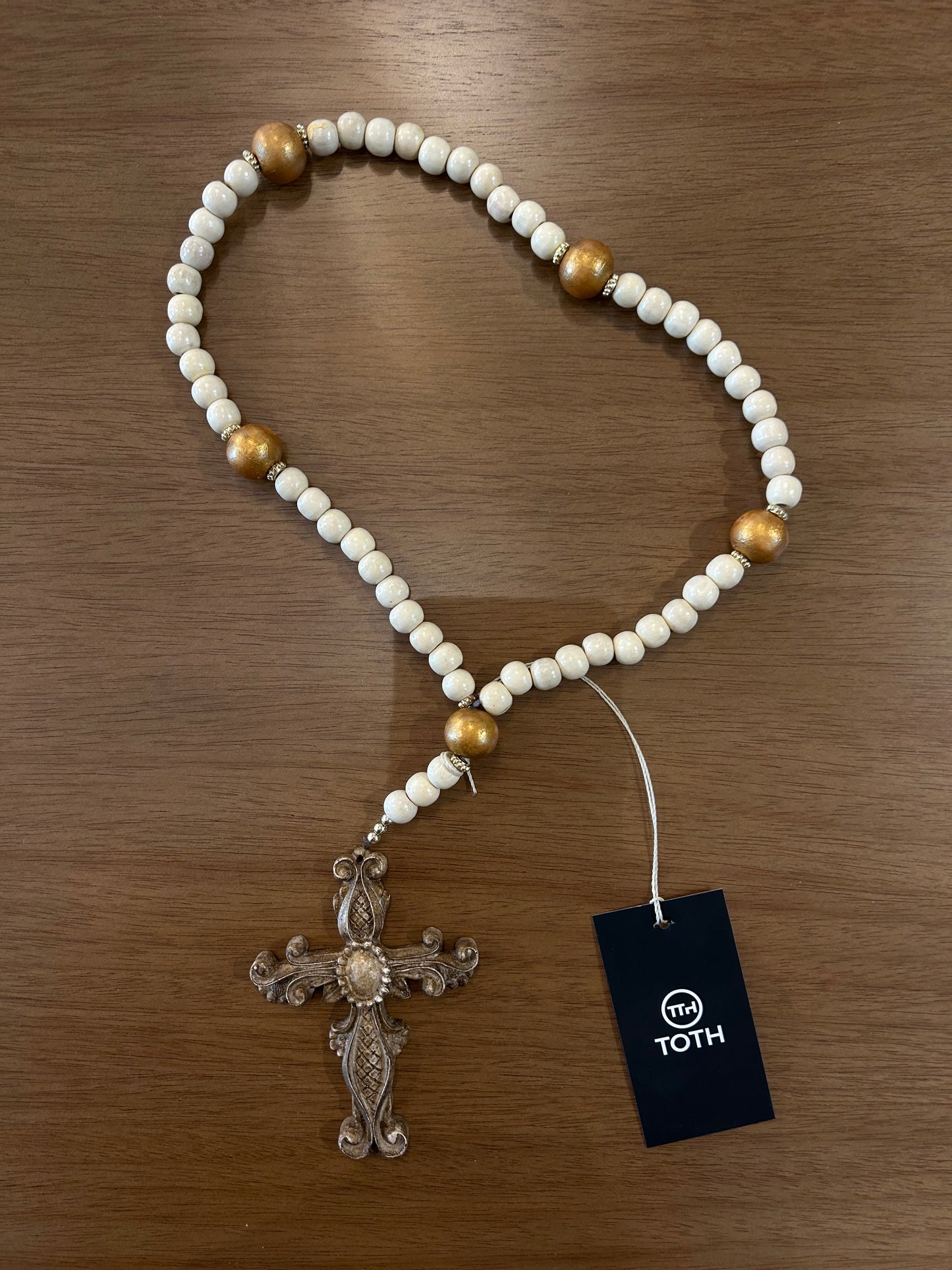 Decorative Rosary Beads Beige and Gold