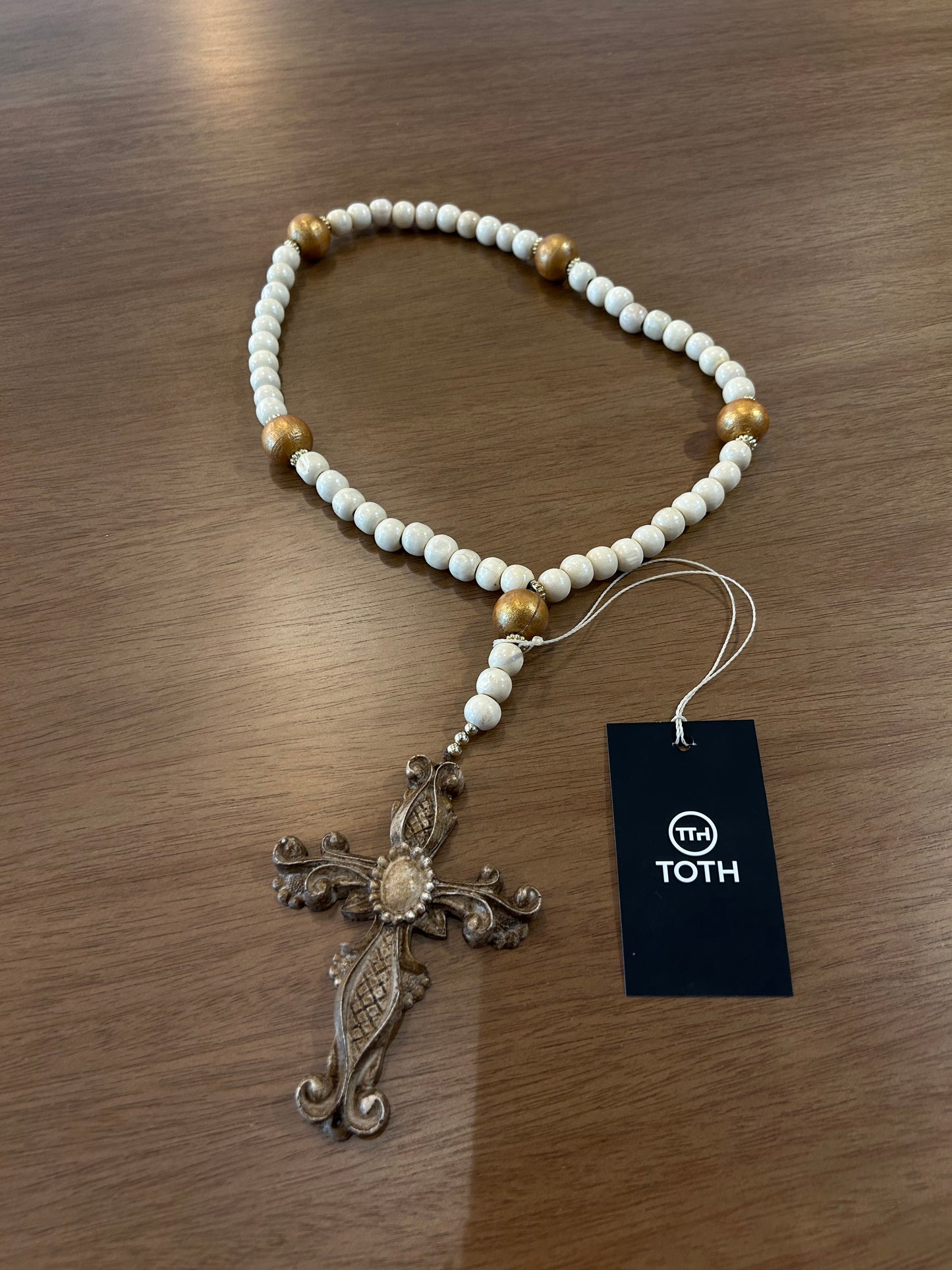 Decorative Rosary Beads Beige and Gold