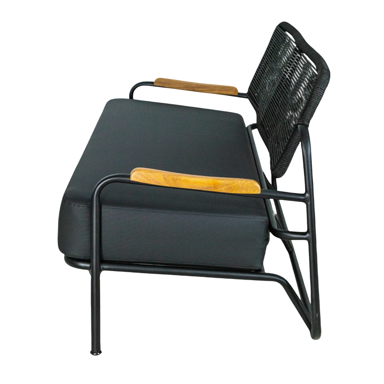 Sofá Kone Alumínio Cor Preto Corda Náutica Cor Preta Estofado Preto
