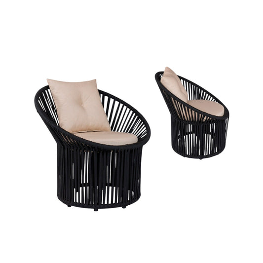Isadora Chaise Lounge Chair Upholstered in Aluminum and Nautical Rope, Black