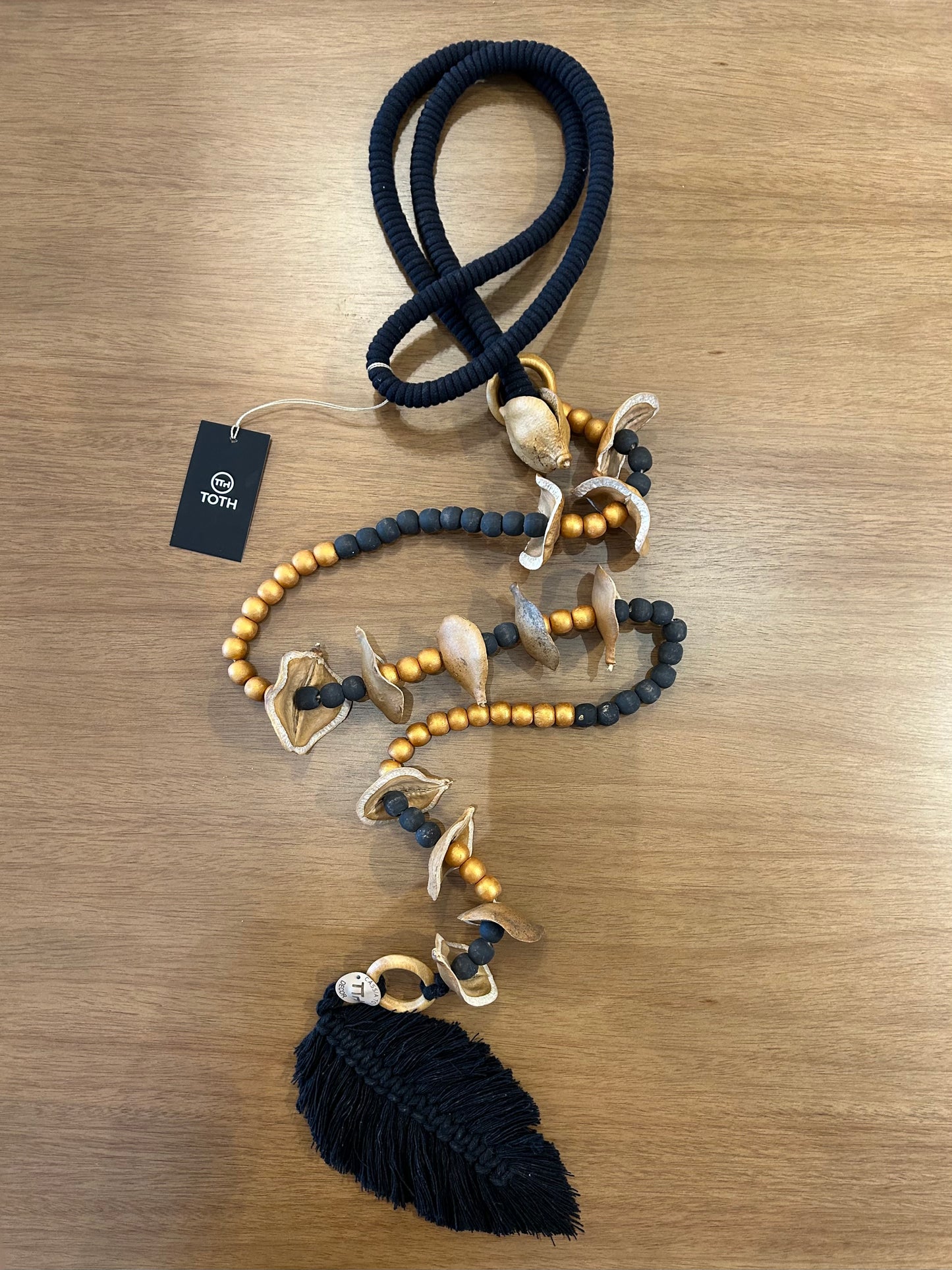 Decorative Black Bead Necklace Gold and Black Color Jacaranda Seeds