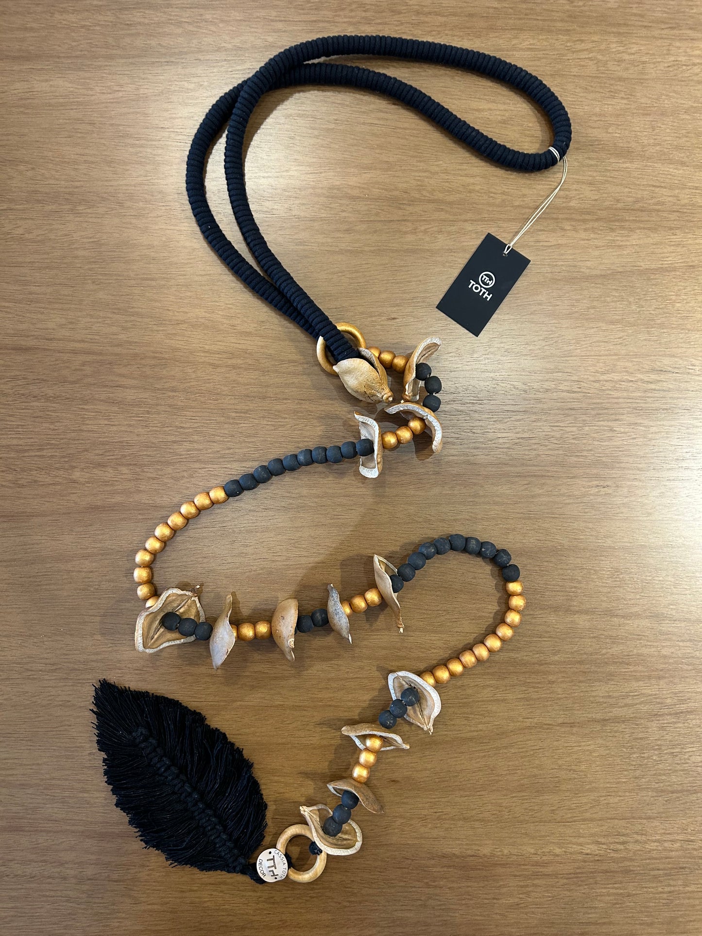 Decorative Black Bead Necklace Gold and Black Color Jacaranda Seeds