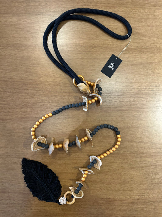 Decorative Black Bead Necklace Gold and Black Color Jacaranda Seeds