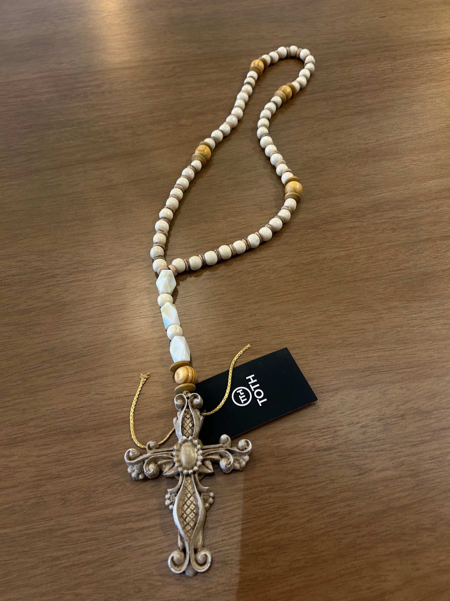Decorative Rosary Beads Beige Color Natural Wooden Balls