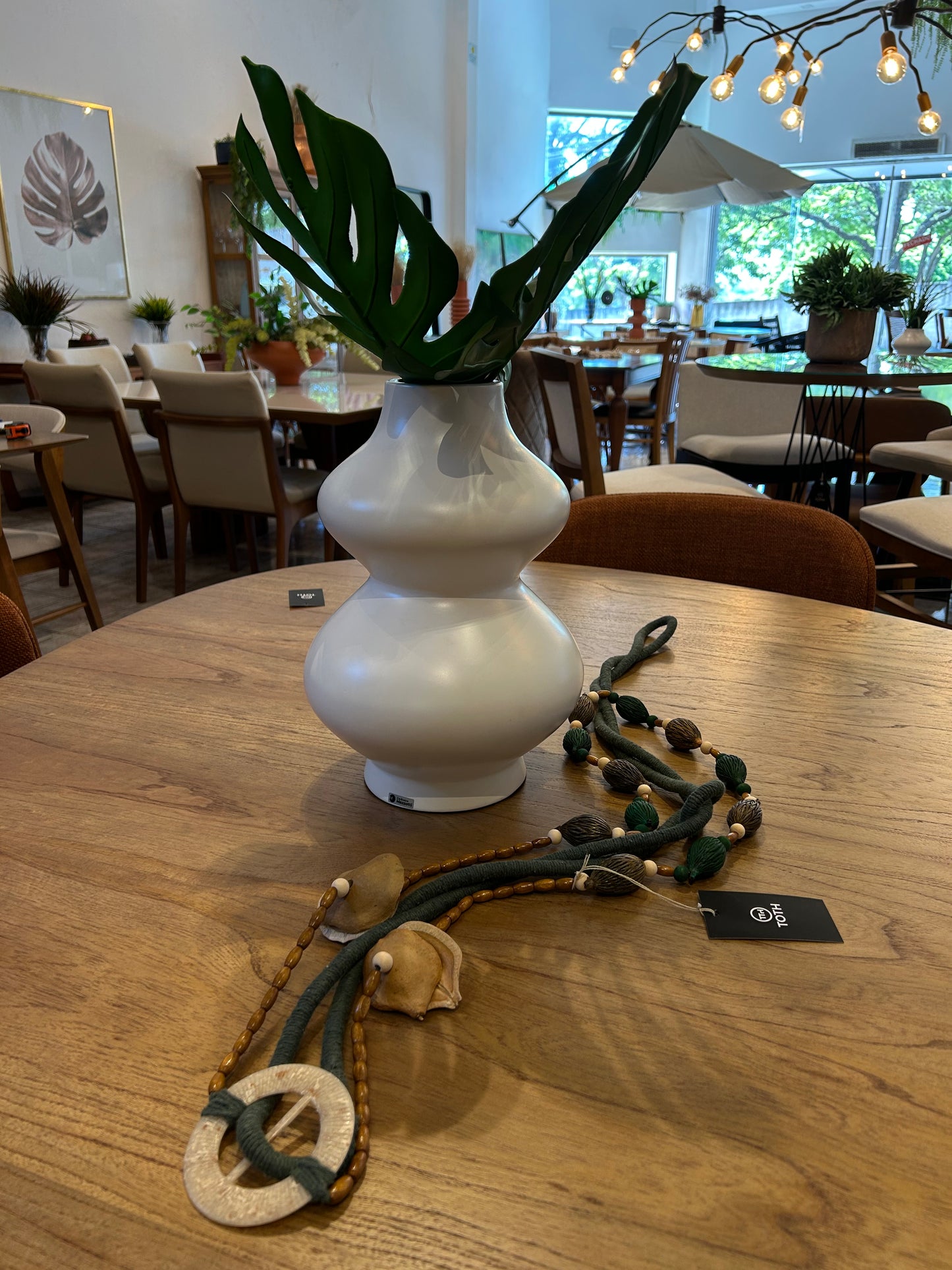 Decorative Necklace Green Beads Brown Color Jacaranda Seeds and Fox Tail