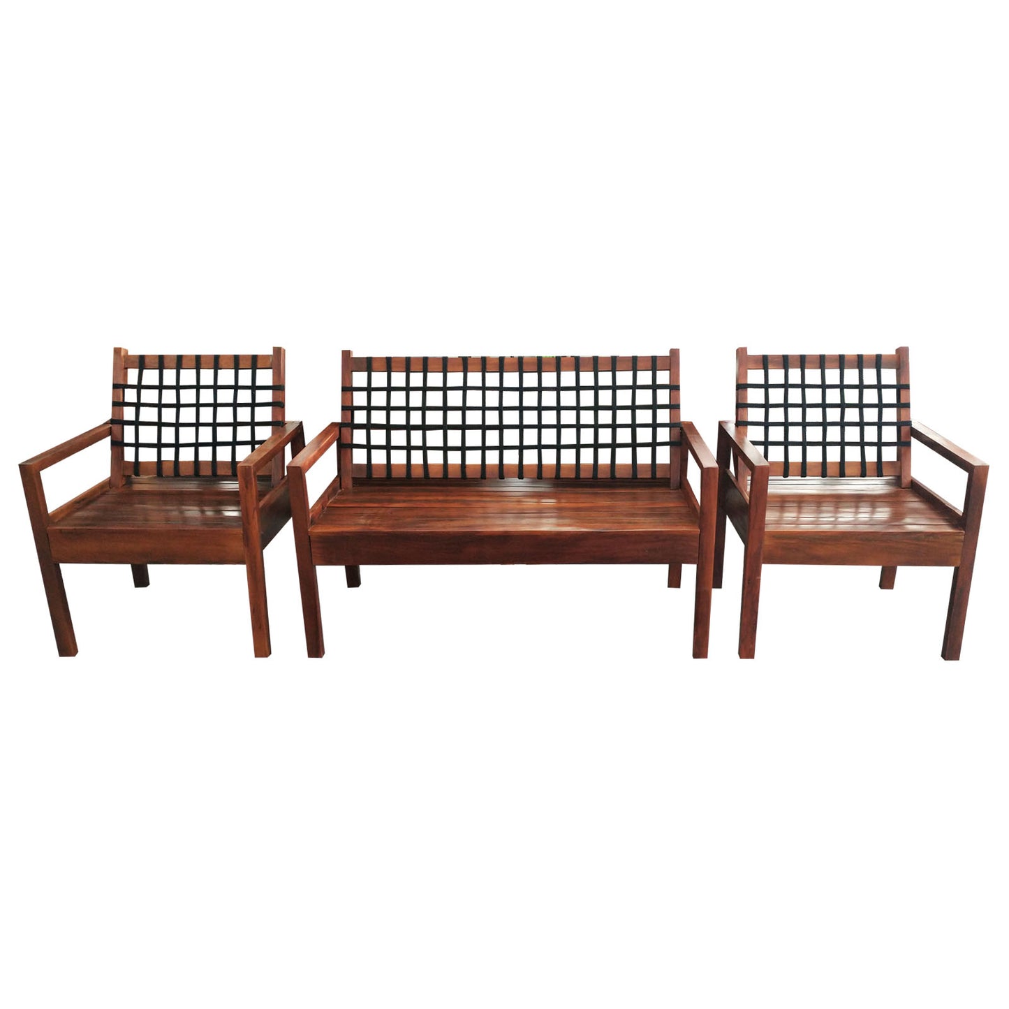 Light Solid Wood Bench Set with Nautical Rope