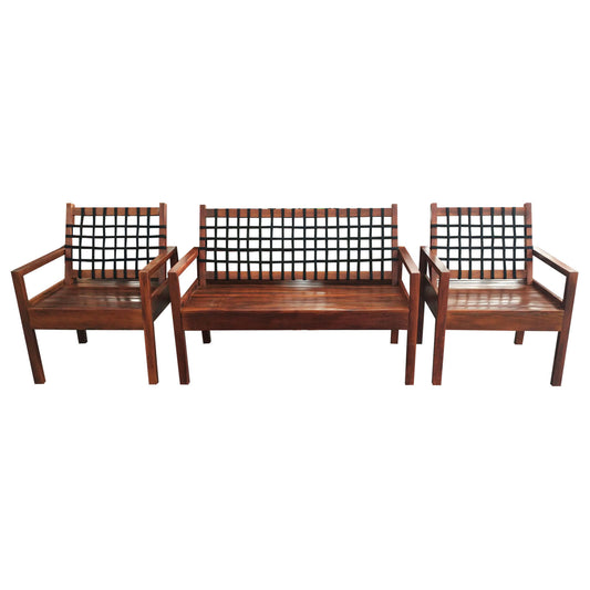 Light Solid Wood Bench Set with Nautical Rope