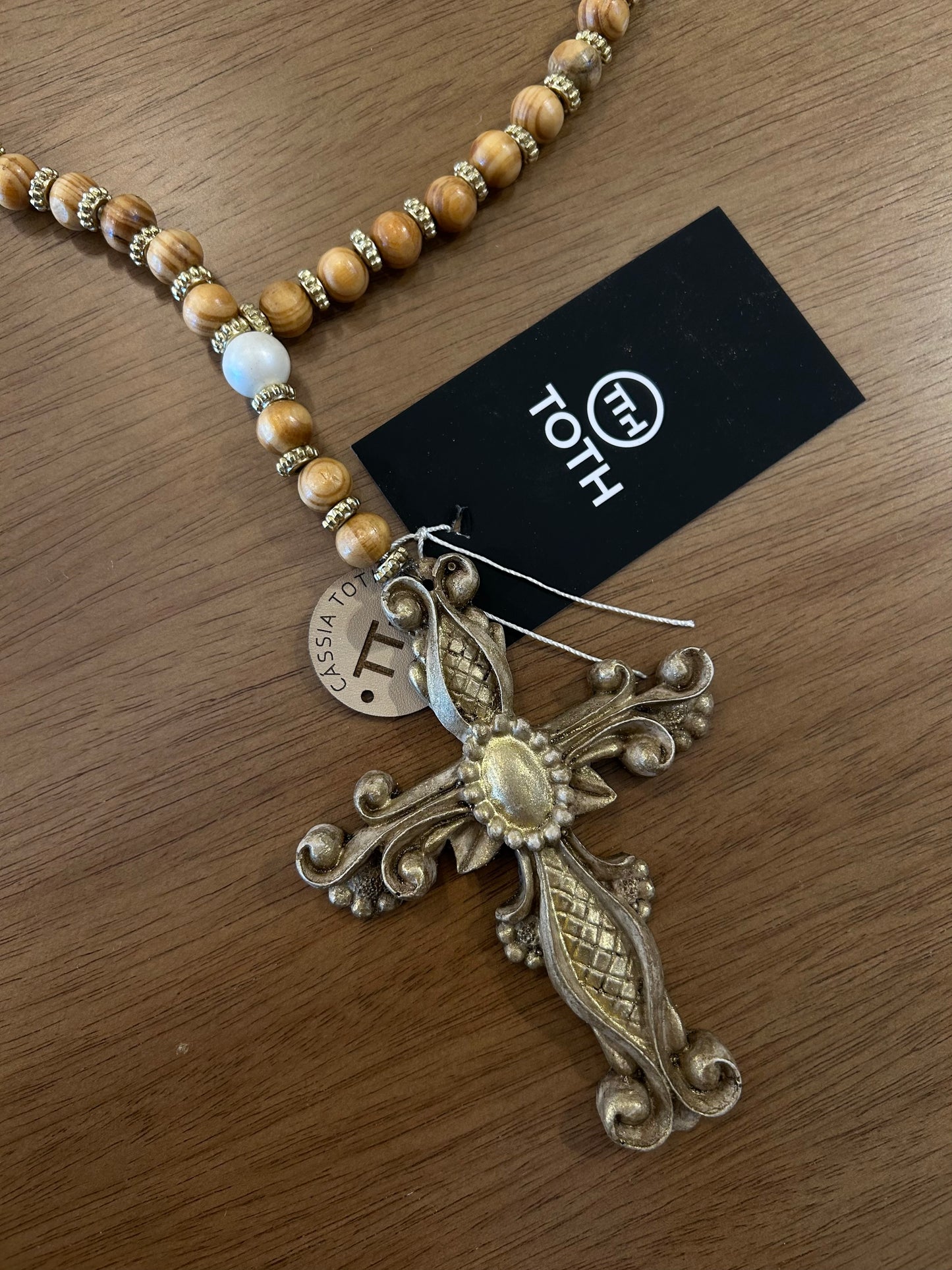 Golden Decorative Rosary Natural Wooden Balls