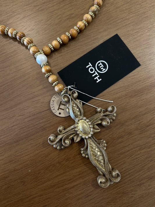 Golden Decorative Rosary Natural Wooden Balls