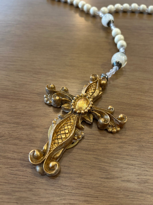 Decorative Beige Rosary Light Beige Beads and Acrylics