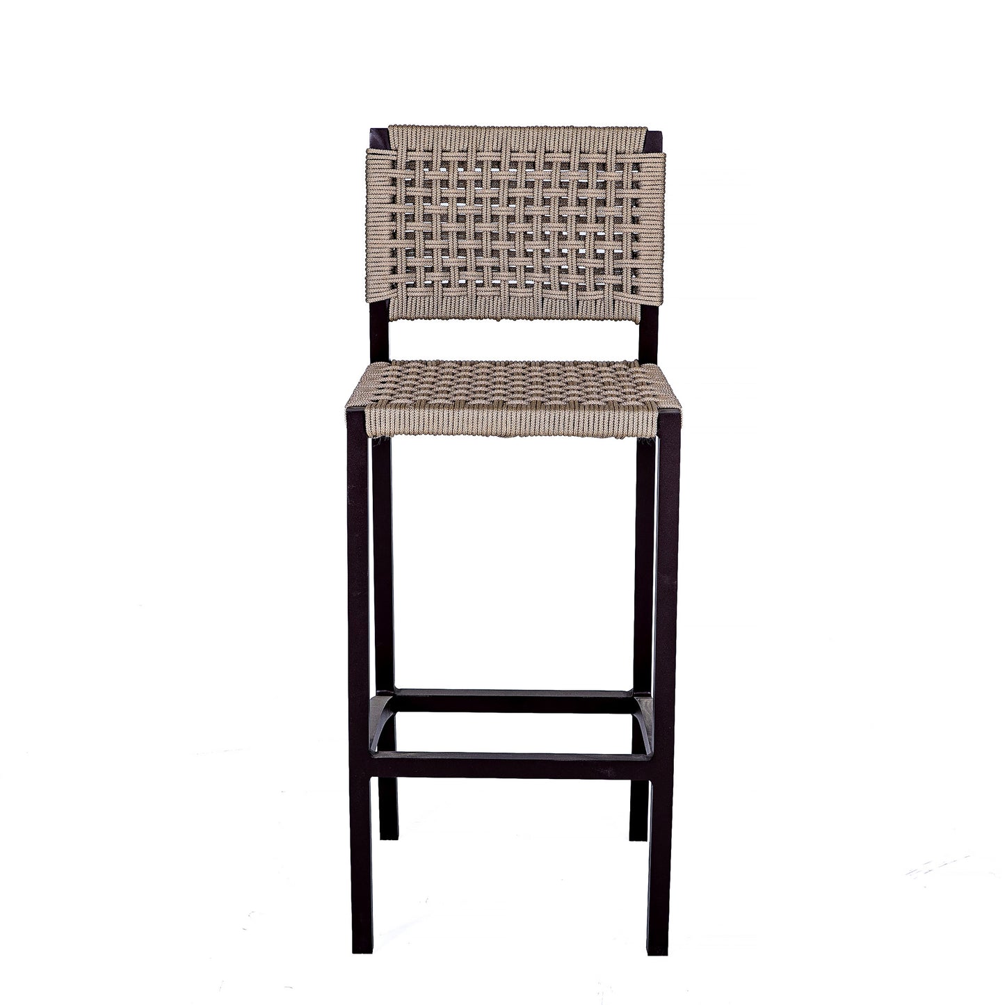 Taburete de Aluminio Amatista en Negro y Cuerda Náutica en Arena