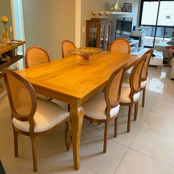 Ambiente 2 com Mesa de Jantar Luis XV 200x100cm Madeira Maciça - 8 Lugares
