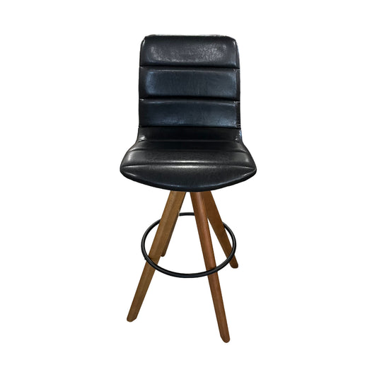 Ellen Stool Wooden Base Swivel Seat Upholstered in Black PU