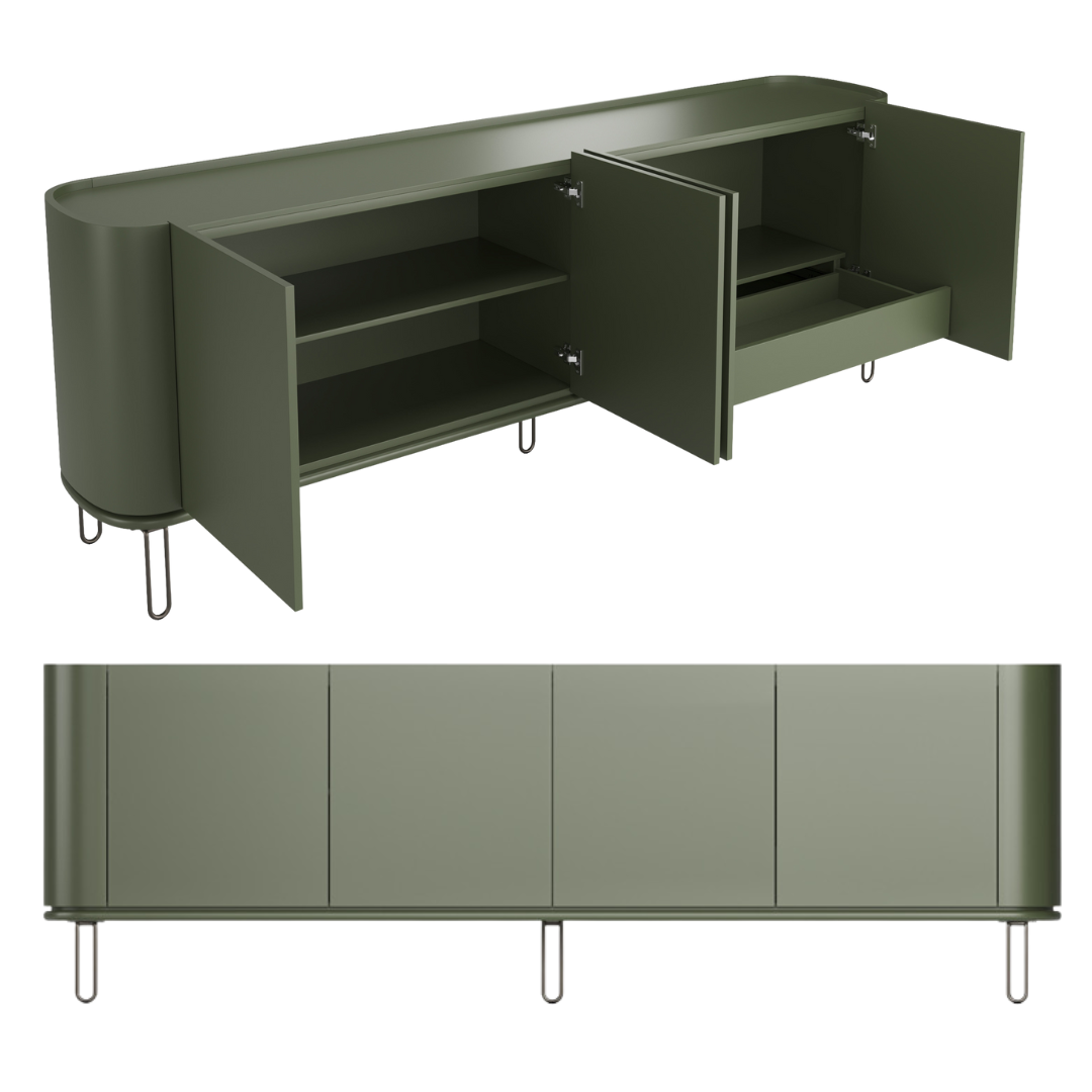 Balcão Antares Oval Laca Fosca C-230 180x45x80cm 4 Portas