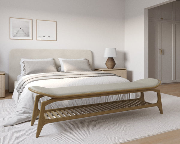 Ambiente 1 com Monaco Bench Cinnamon Wood Upholstered Fabric Seat 141 180X47X48cm