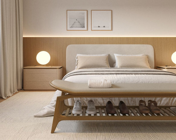 Ambiente 2 com Monaco Bench Cinnamon Wood Upholstered Fabric Seat 141 180X47X48cm