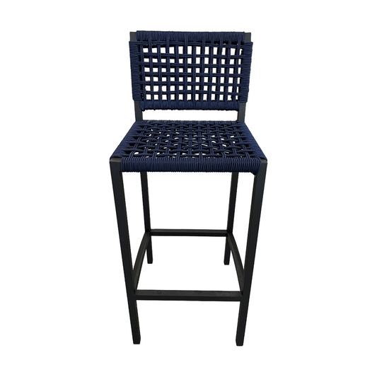 Angra Stool in Black Aluminum and Blue Nautical Rope