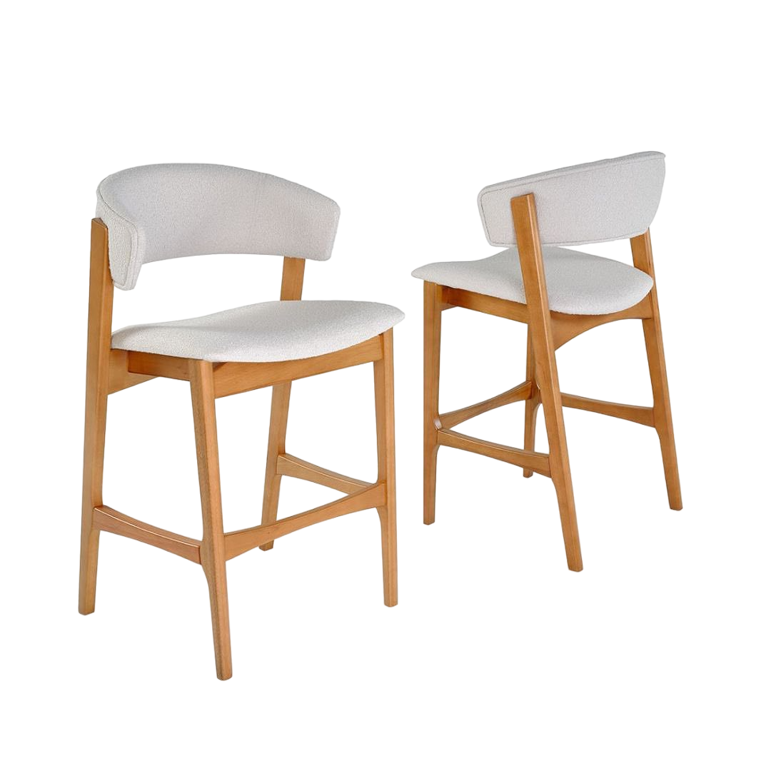 Banqueta Dior Madeira Assento Estofado Tecido Bucle Cesare 055A