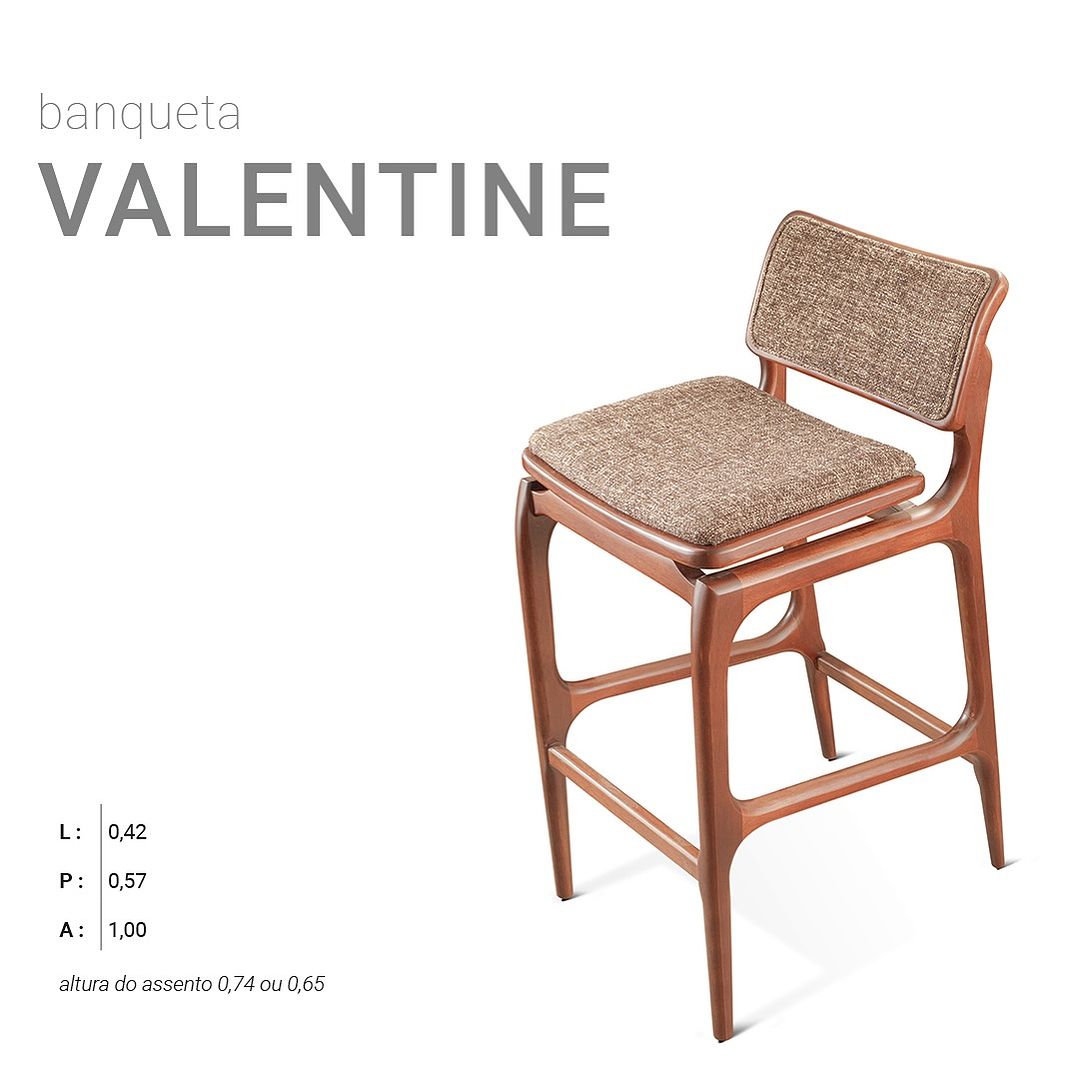 Taburete Valentine Madera Canela Respaldo y Asiento Tapizado en Tela G.5-293