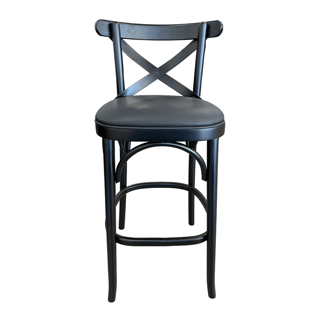 Taburete X Madera Color Negro Asiento Tapizado PU Negro