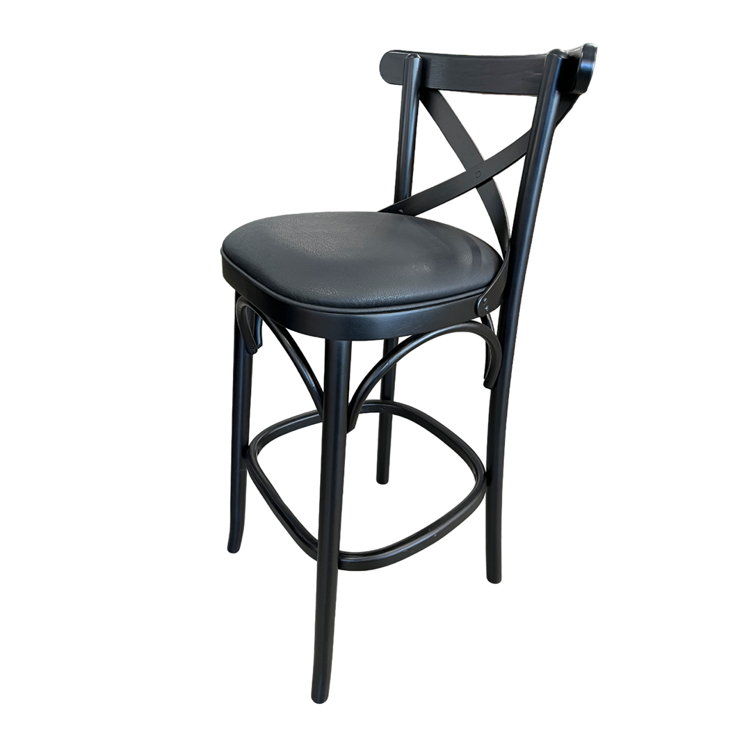Taburete X Madera Color Negro Asiento Tapizado PU Negro
