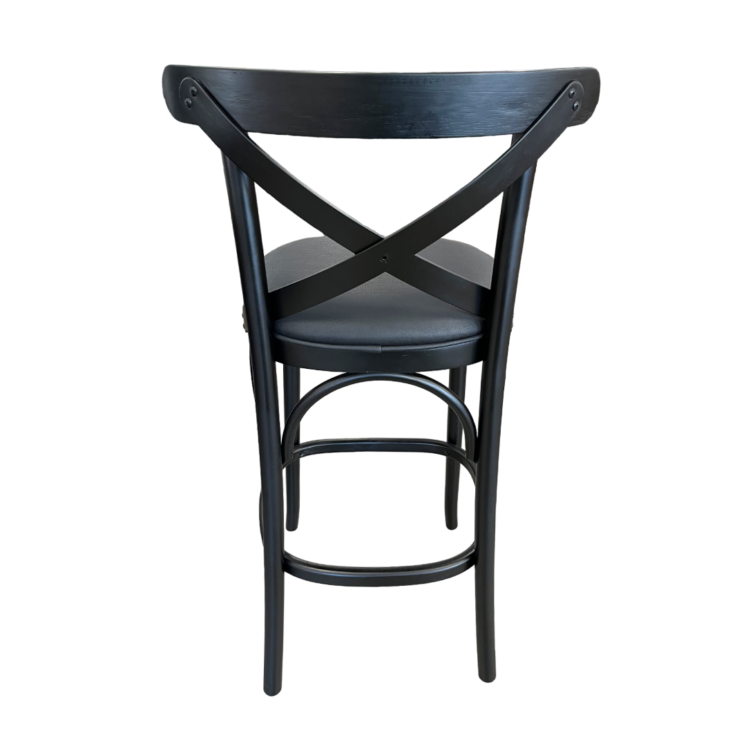 Taburete X Madera Color Negro Asiento Tapizado PU Negro