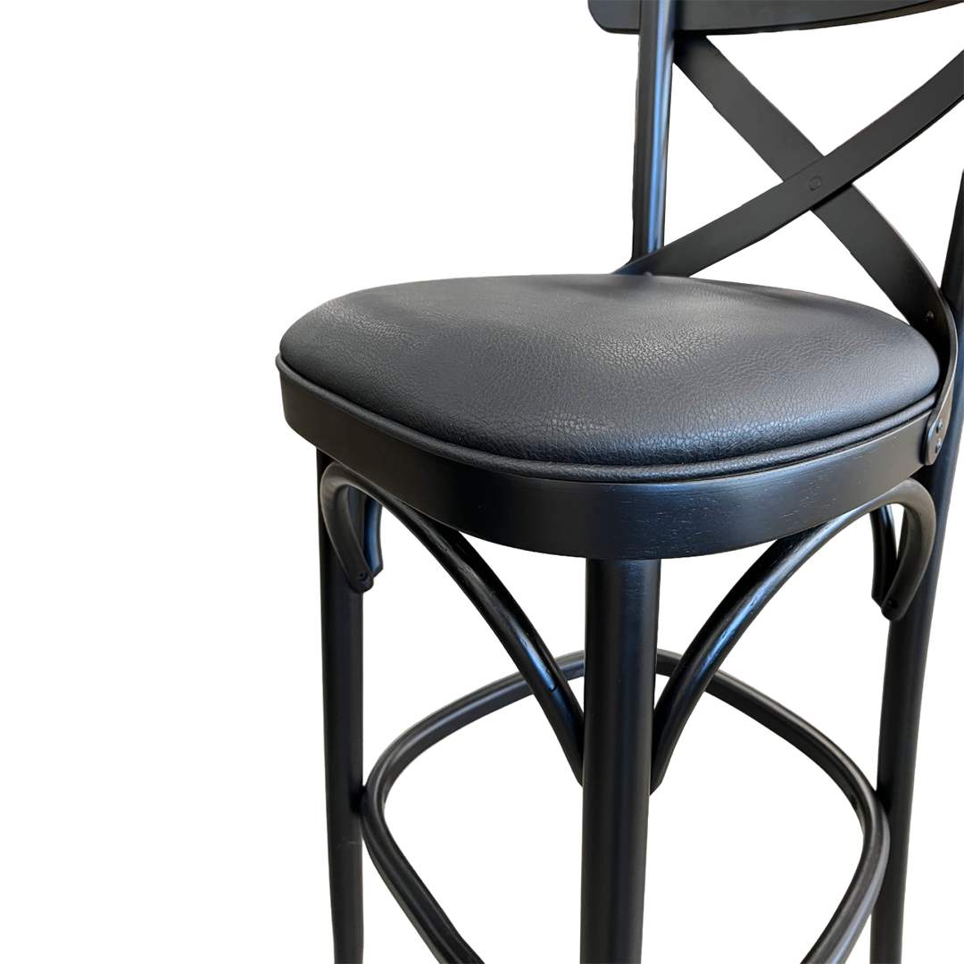 Taburete X Madera Color Negro Asiento Tapizado PU Negro
