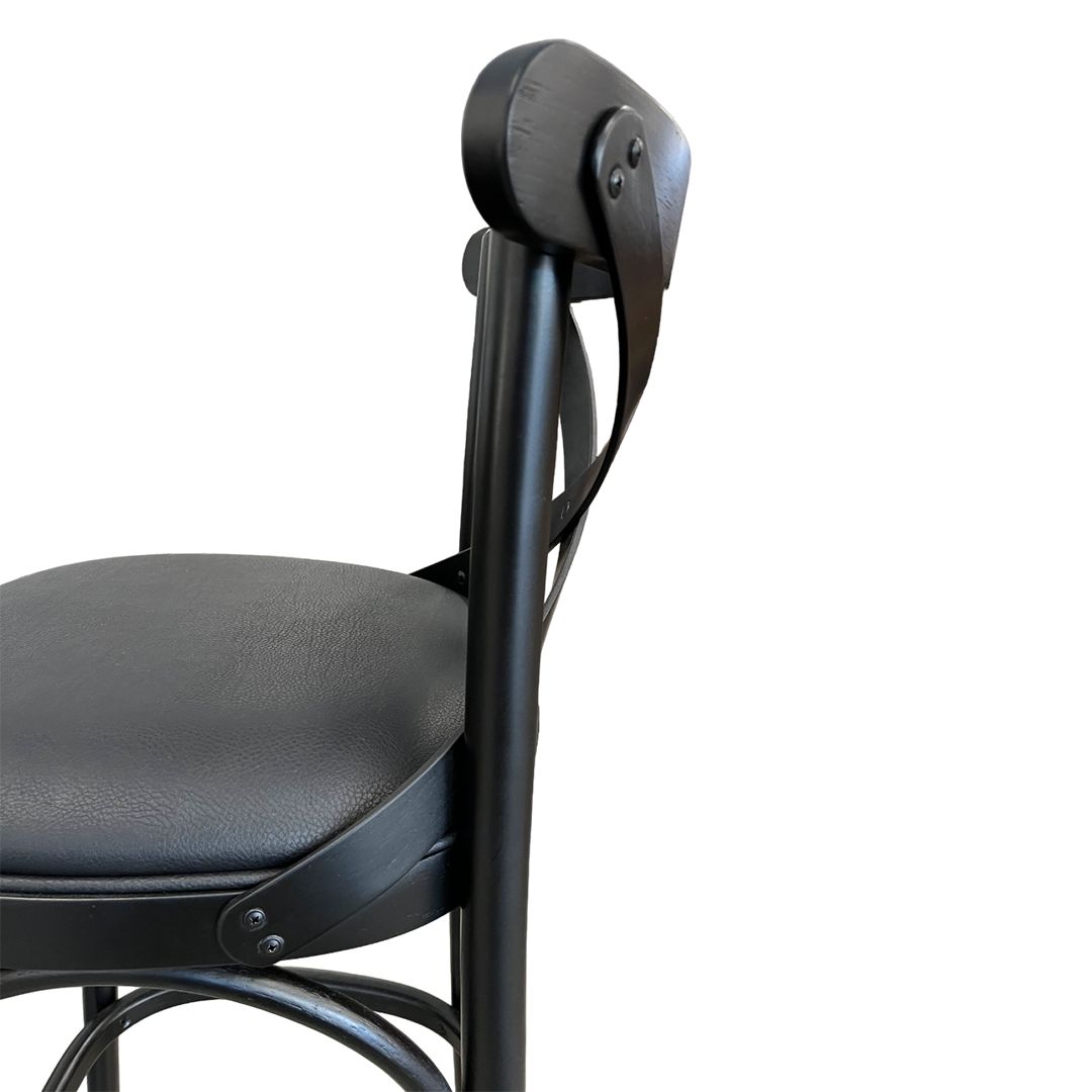 Taburete X Madera Color Negro Asiento Tapizado PU Negro