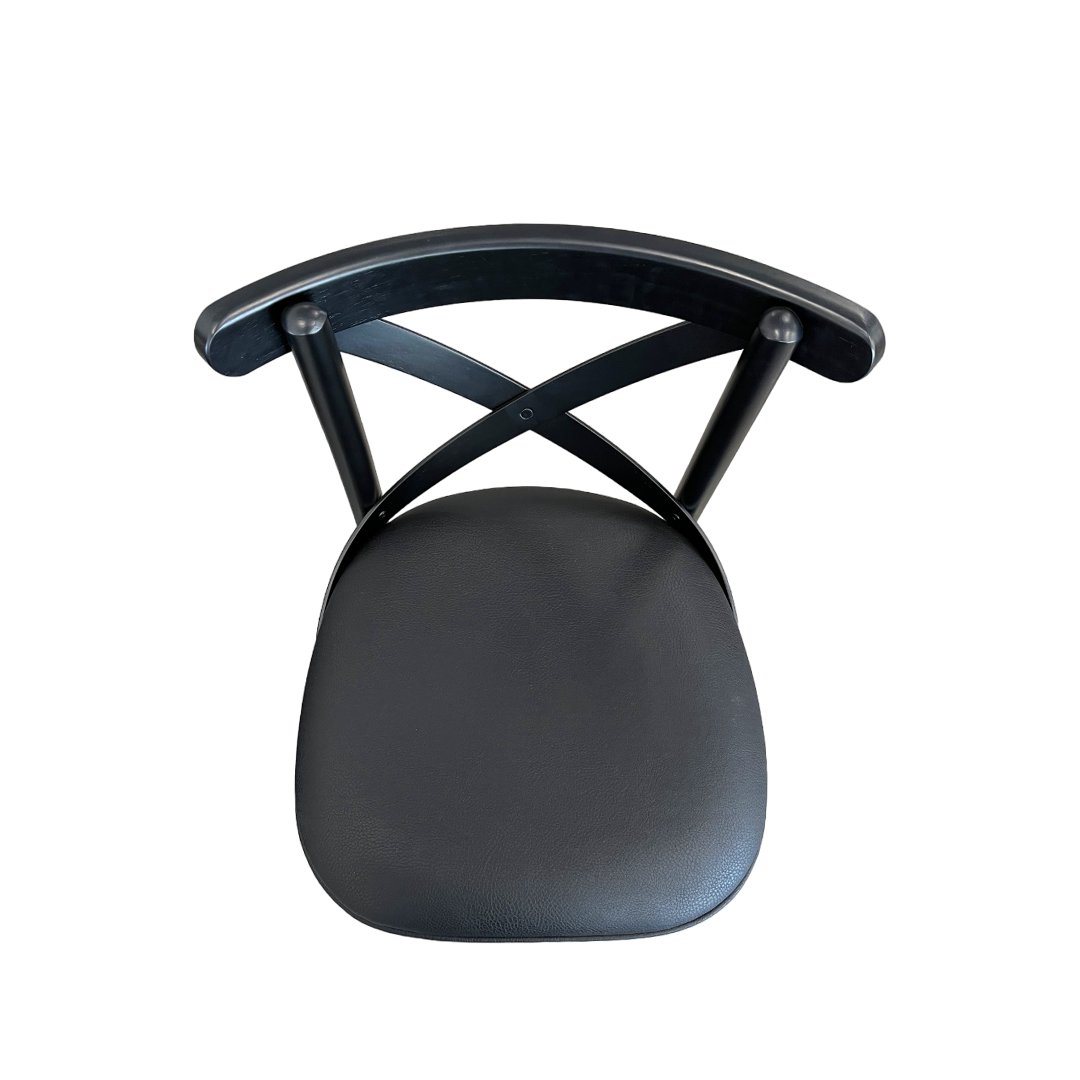 Taburete X Madera Color Negro Asiento Tapizado PU Negro