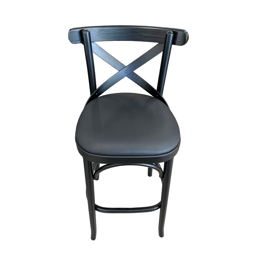 Taburete X Madera Color Negro Asiento Tapizado PU Negro