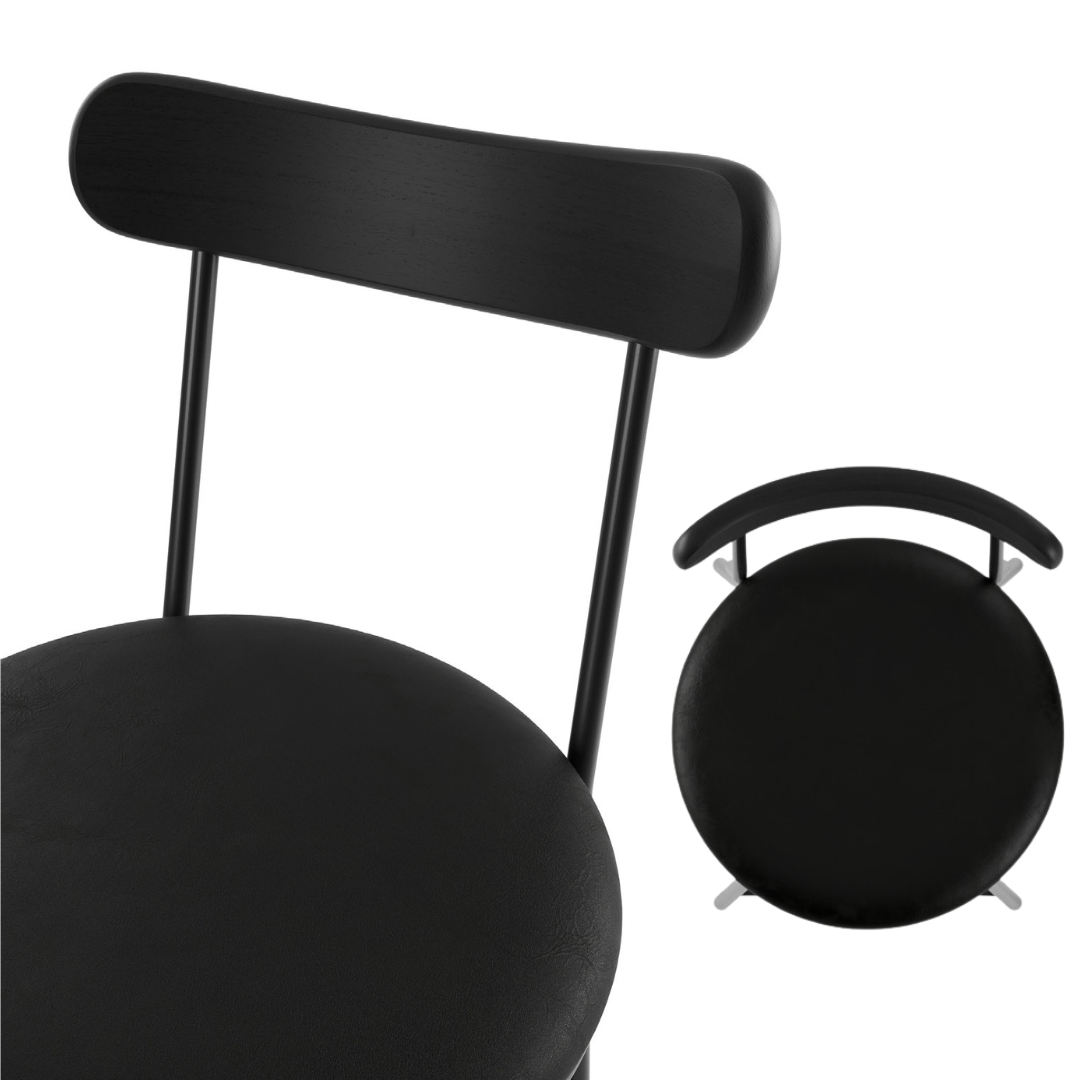 Sligo Black Iron Stool with Gray Upholstered Backrest and Seat