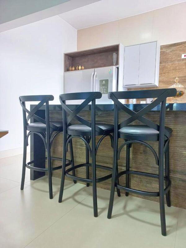 Ambiente 2 com Taburete X Madera Color Negro Asiento Tapizado PU Negro