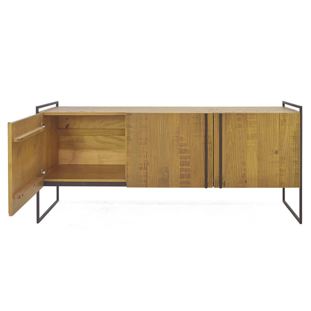 Balcão Buffet Detroid 223x45cm 3 Portas Madeira e Ferro