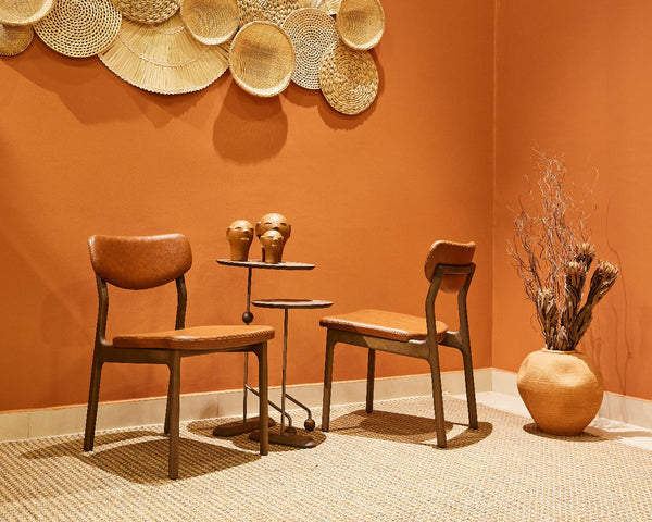 Ambiente 3 com Silla Cristal Respaldo Madera Canela y Asiento Tapizado Tela 94