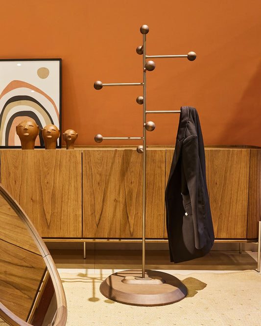 Sardenha Side Table in Brown Wood and Lead-Colored Carbon Steel