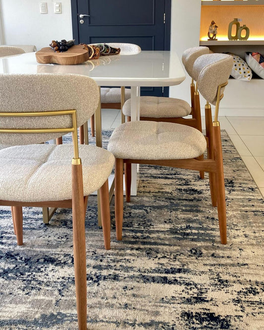 Adara Chair Natural Wood Golden Metal Upholstered Fabric Seat AA40