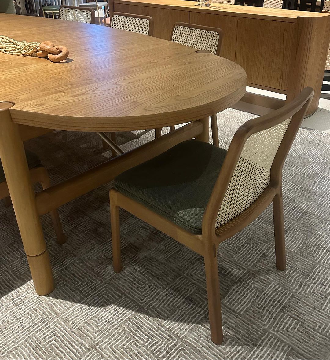Alfa II Chair Cinnamon Wood Straw Backrest Upholstered Fabric Seat 164
