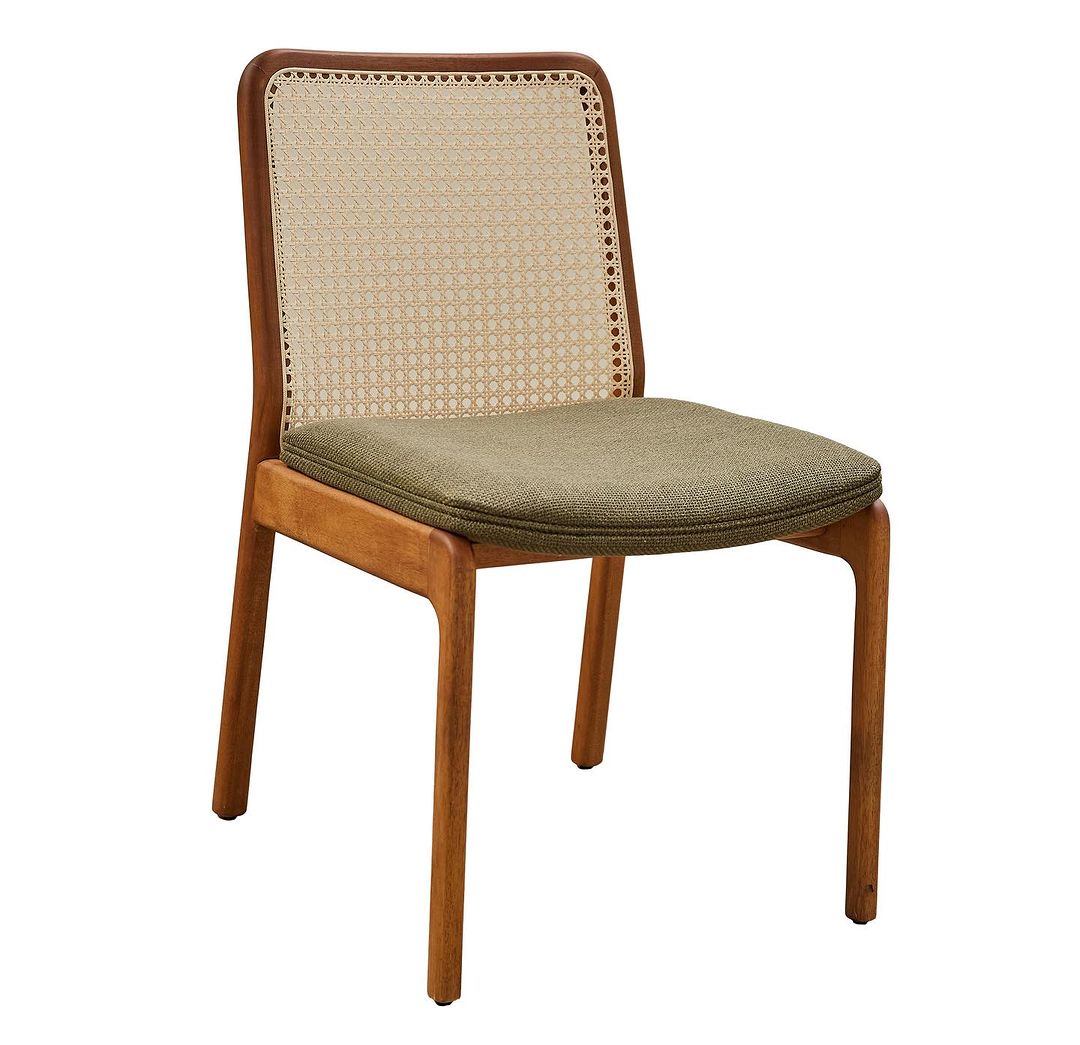 Alfa II Chair Cinnamon Wood Straw Backrest Upholstered Fabric Seat 164