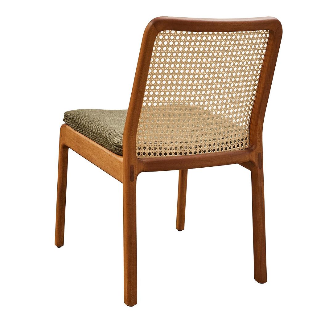 Alfa II Chair Cinnamon Wood Straw Backrest Upholstered Fabric Seat 164