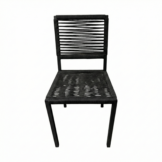 Cadeira Angra Alumínio Cor Preto e Corda Náutica Cor Preta Zig-zag