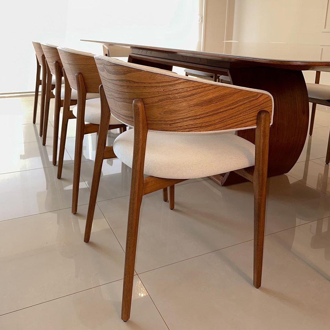 Silla Cristal Respaldo Madera Canela y Asiento Tapizado Tela 94