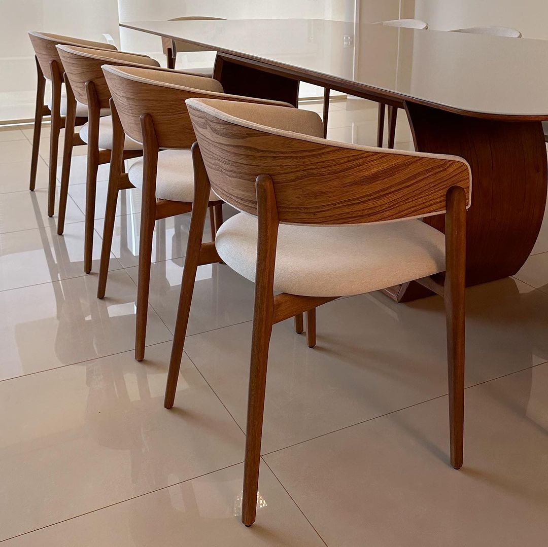 Silla Cristal Respaldo Madera Canela y Asiento Tapizado Tela 94
